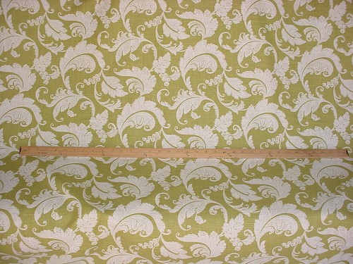 19-1/2Y SWAVELLE MILL CREEK TULARE LEAF SCROLL PRINTED LINEN UPHOLSTERY FABRIC - Picture 2 of 4