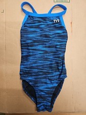 TYR Women's Athletic Swimsuit, Blue/Black, Sz 22