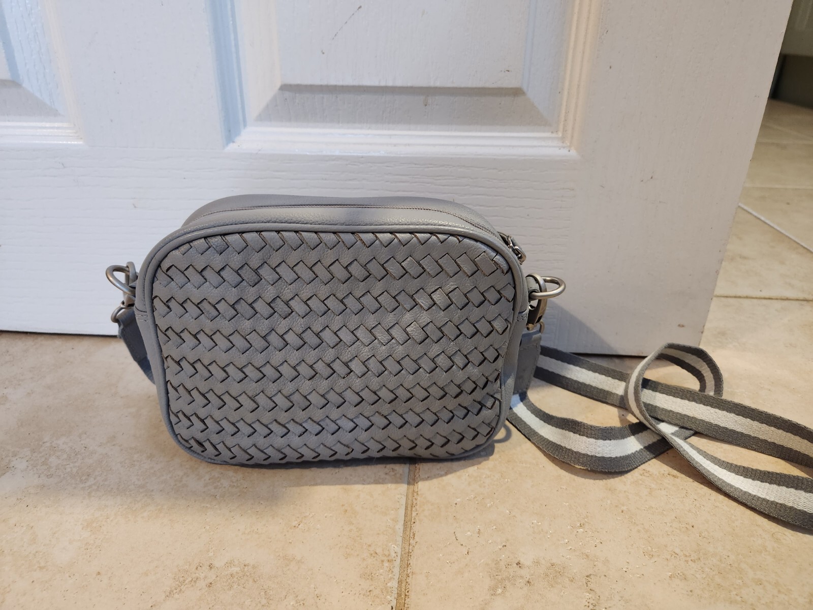 Hotter Grey Woven Camera Rectangular Crossbody Ba… - image 1