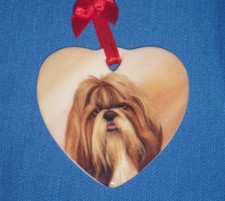 I Love My Shih Tzu Dog Ornament Red Ribbon Hanger