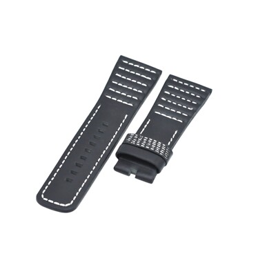 28mm White Stitched Black Leather Strap For Seven Friday M-P-PS-T-Q-S-V  Series