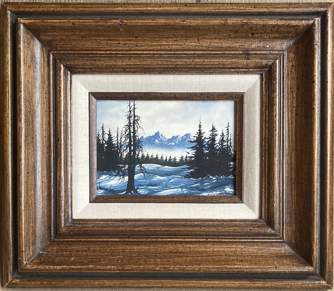 Original Watercolor Painting Signed F.W. Anderson Snow Peaks North