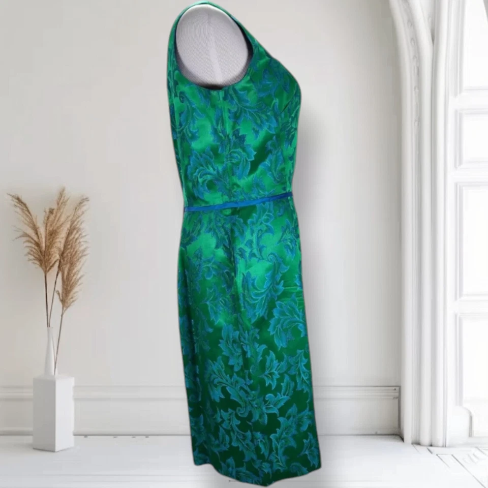 Винтажный 60-х Lilli бриллиант коктейльная куртка платье размер M зеленый парчи азиатский Inspo - Изображение 3 из 4