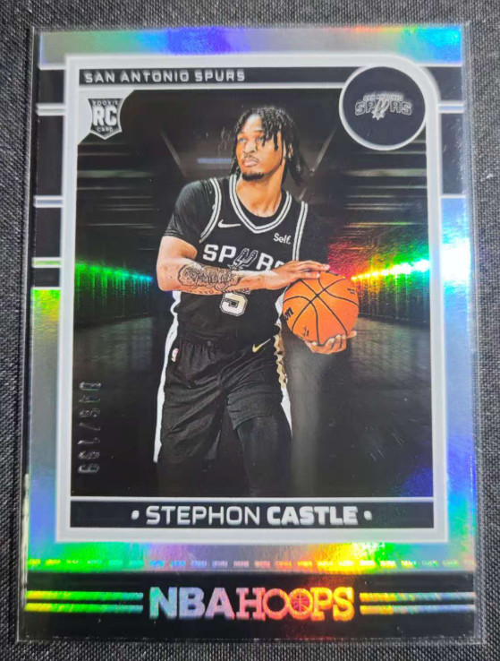 Stephon Castle 2024-25 Panini NBA Hoops 046/199 Silver RC Spurs #234