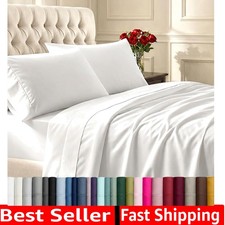 Natural 100 Cotton Sheets Queen Size Bed Set - Soft 400 Thread Count Sateen,...