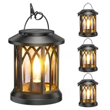  Solar Lantern Outdoor Lights, Upgraded Bright Solar 4 Pack Classic Black