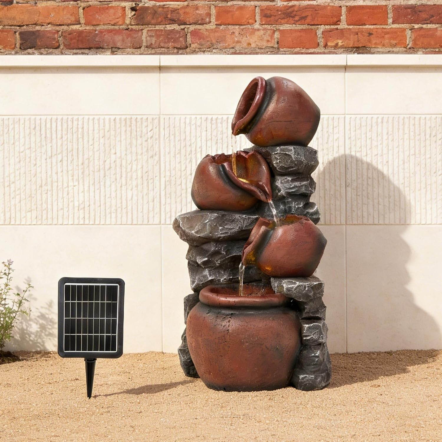 Solar Water Fountain 45cm Heart Shape Cascading Bowls LED Outdoor Garden Feature