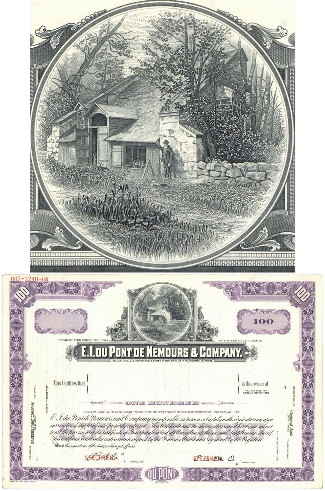E.I. duPont de Nemours and Co. - Specimen Stock Certificate - Founded by leuth