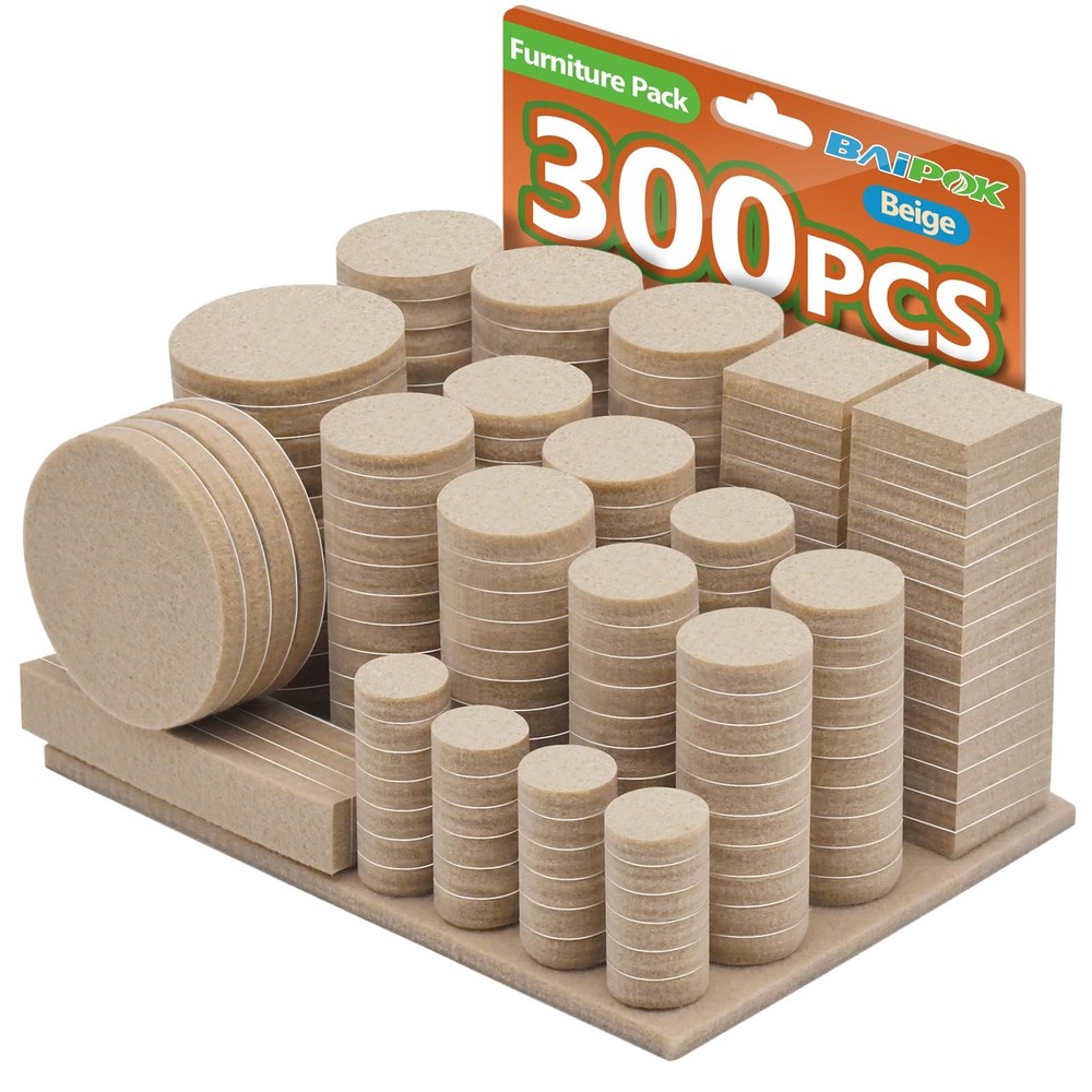 Furniture Pads 300 Pack Premium Felt (Beige), Beige, Beige