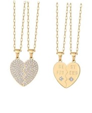 14K Gold Plated Cubic Zirconia Heart Necklace  Cute Yellow Gold Heart - BFF