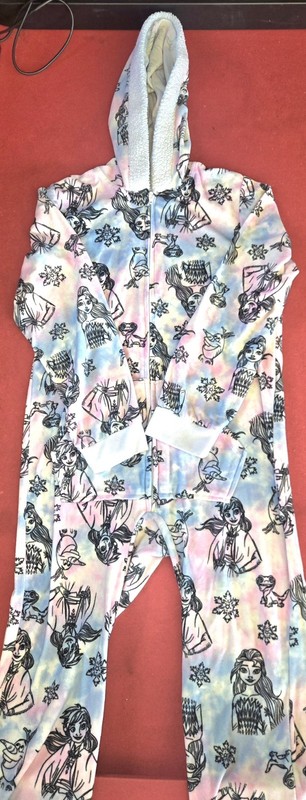 🌟 Disney Frozen Girls Size 10 One Piece Zip Up Pajamas With Hood
