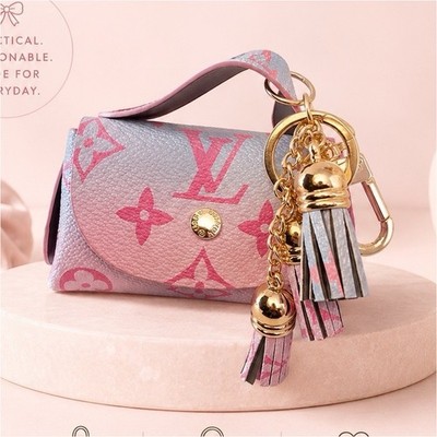  Designer Mini Bag Charm, Pink/Blue/Gold, Tassel & Logo