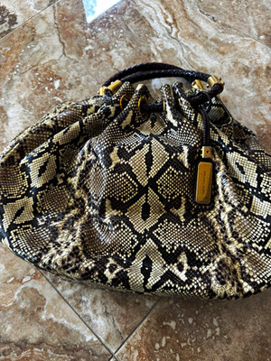 Michael Kors Black/White Animal Print Drawstring Satchel w/ Detachable Strap