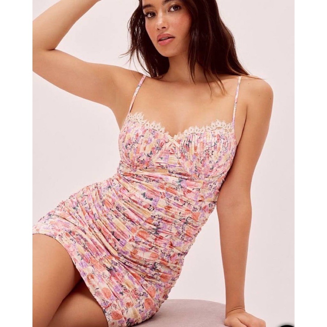 knee length dresses for ladies For Love & Lemons Floral Ruffle Mini Dress