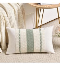 Set of 2 Sage Green Boho Lumbar Decorative Throw Pillow Covers 12x20 Inch for...