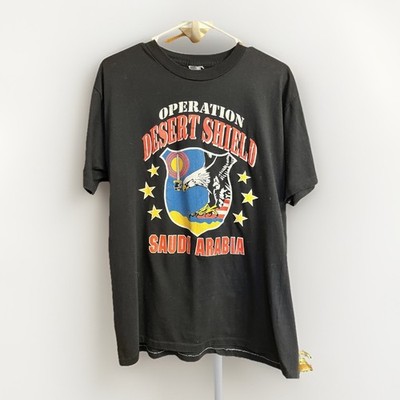 Vintage Operation Desert Shield Shirt Mens Large Black Saudi Arabia Graphic 90s