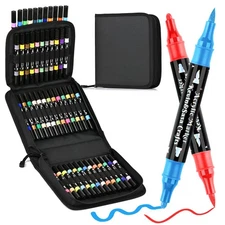 48 Colors Dual Tip Acrylic Paint Marker Pens, with Portable Bag Design, Both ...