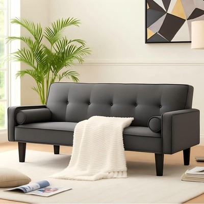 72'' Futon Sofa Bed Upholstered Folding Couch Modern Twin Size Removable Armrests