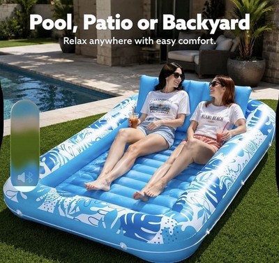 Extra großer aufblasbarer Poolschwimmer für 2 Personen, Poolschwimmer, Blattdruck Design,