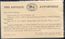 1955 AACA MEMBER ANNUAL MEETING REMINDER CARD ANTIQUE AUTOMOBILE CLUB OF AMERICA