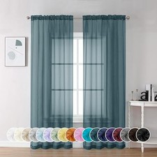 Sheer Curtains 84 Inch Length 2 Panels, 42"W x 84"L Pack of 2 Stone Blue