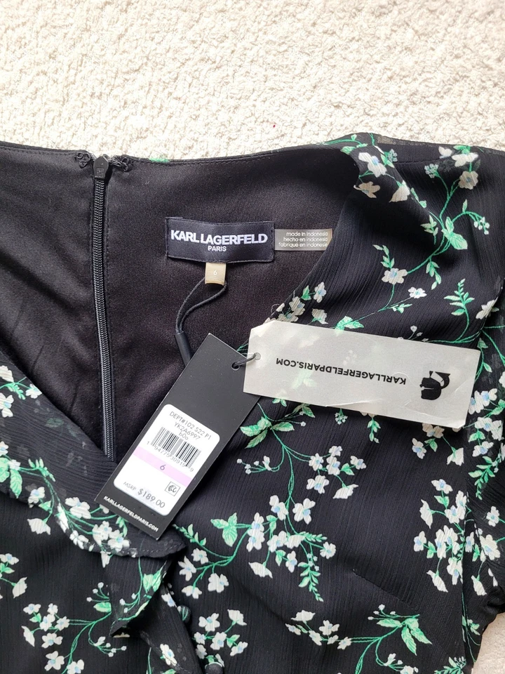 Karl Lagerfeld Robe longue noire cache-coeur avec fleurs US 6 neuve - Photo 4/4