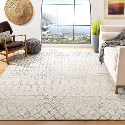 Tulum Collection 9x12 Area Rug - Ivory & Grey Moroccan Boho Design