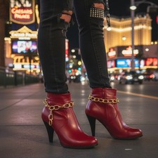 Women Hood Fashion Gold Metal Chunky Chain Thick Links Boot Bracelet Shoe PAIR