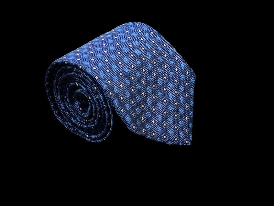 Corbata Brooks Brothers 346 azul a cuadros patrón geométrico seda 59" hecha en EE. UU. Foto 2 de 4