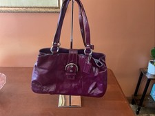 Coach Plum Colored Patent Leather Shoulder Tote Bag Med-Sz Silver Hardware