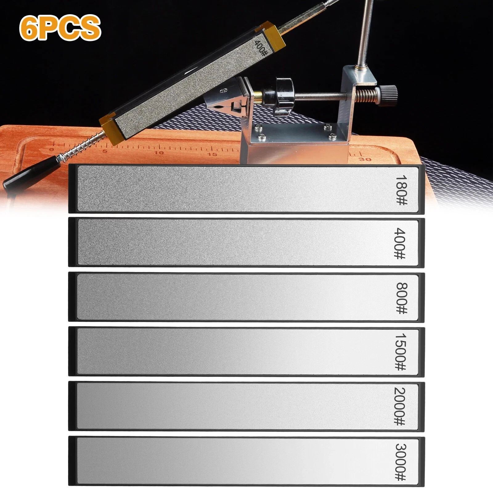 6PCS 180-3000Grit Diamond Sharpening Stone Set Knife Sharpener Plate for Kitchen