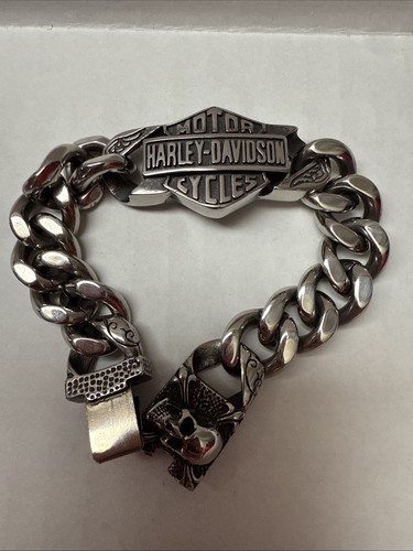 Harley Davidson Motor Cycles Stainless Steel 925 Chain & Shield 8” Bracelet - Picture 5 of 8