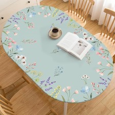 Spring Fitted Tablecloth for 64x44 Inch Oval, Wild Floral Green