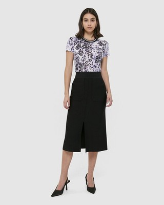 SABA Black Midi Skirt Amara Milano Fluted Skirt crepe Knit size XL - Brand new