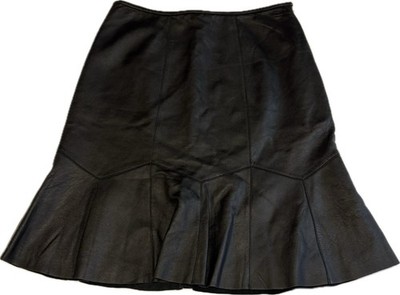 Alfani Leather Skirt Womens 12 Black 100% Godet Flared Lined Below Knee