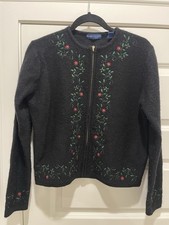 Vintage Karen Scott Wool Christmas Embroidered Sweater 100 Wool Petite Medium