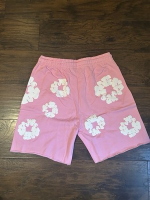 Denim Tears Men's Pink/White Floral Print Sweat Shorts Drawstring
