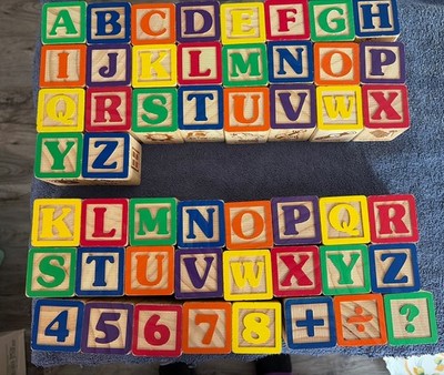 Lot Of 50 Large Wooden Alphabet And Number Blocks FULL SET Plus 24 Extras