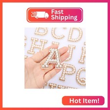 Waydress 26 Piece Rhinestone Iron on Patch A to Z Letter Appliques Adhesive Whit