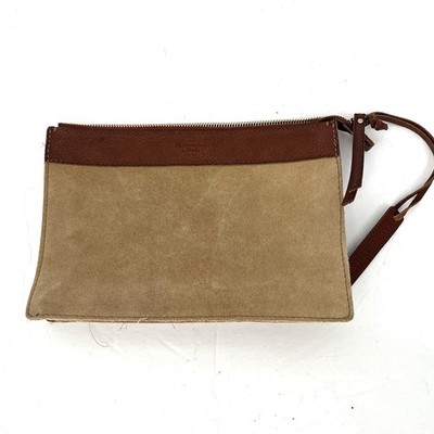 Abercrombie & Fitch Tan Suede Leather Zip Clutch Wristlet Pouch Boho Bag
