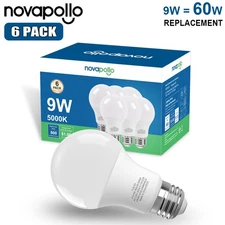 6 PACK A19 9W LED Light Bulbs 60W Equivalent 800LM 5000K Daylight Non-Dimmable