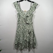 The General Good Green Floral Shoulder Dress Size Medium Sage Boho Ruffle Mini