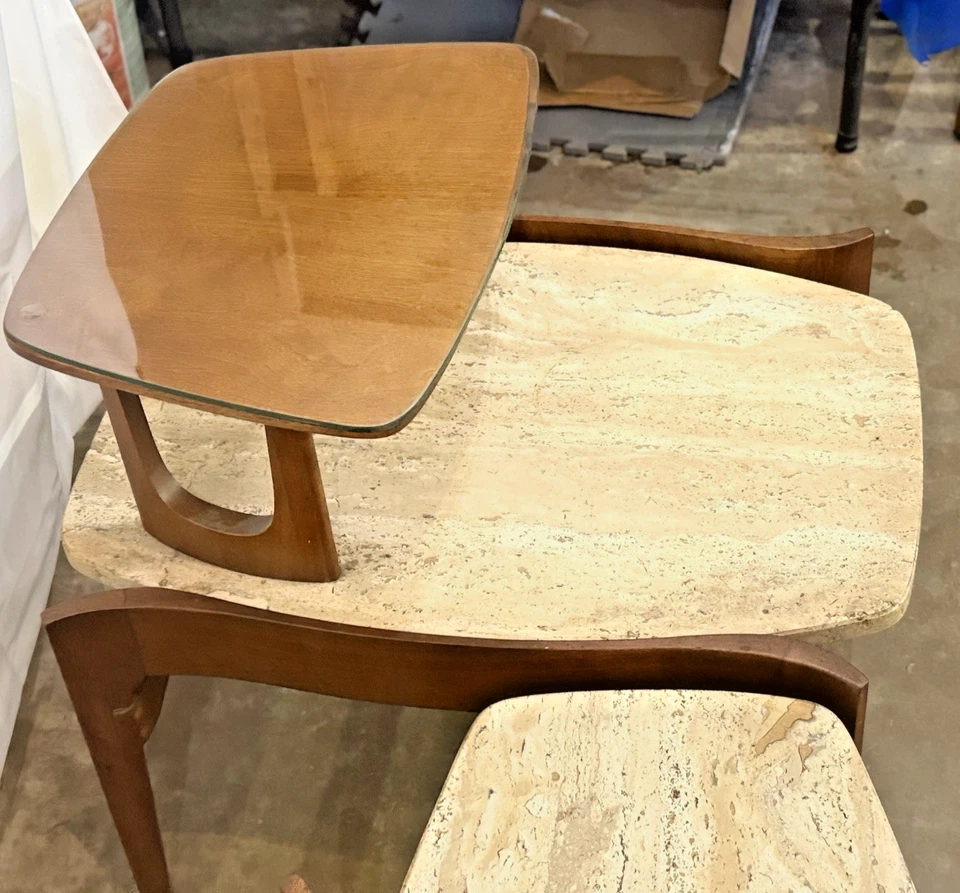 Bertha Schaefer Furniture MCM доска для серфинга травертин журнальный столик и два торцевых стола - Изображение 4 из 4