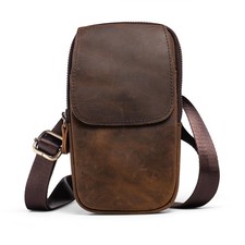 Leather Men Cell Phone Holster Wallet Case with Belt Clip Travel Messenger Ba...
