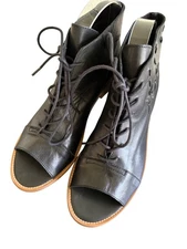 Coolway Leather Open-Toe Lace-Up Ankle Boots With Floral Cutouts Womens