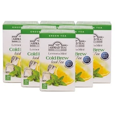 Ahmad Tea Cold Brew Lemon & Mint Green Iced Tea, 20 Foil Teabags (Pack Of 6)