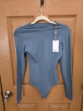 Quince Bodysuit Womens XS Blue Long Sleeve Organic Cotton Stretch Jersey
