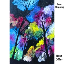ACEO Original Landscape Nature Tree Sky Pop Art Card Acrylic Hand Painting NEW