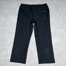 Vintage Nike FitDry Pants Womens Size Medium Black Cropped Embroidered Swoosh
