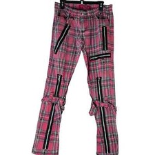 Tripp NYC Rocker Punk Pants Women's Sz S Red Plaid Zipper Pockets Straight Leg